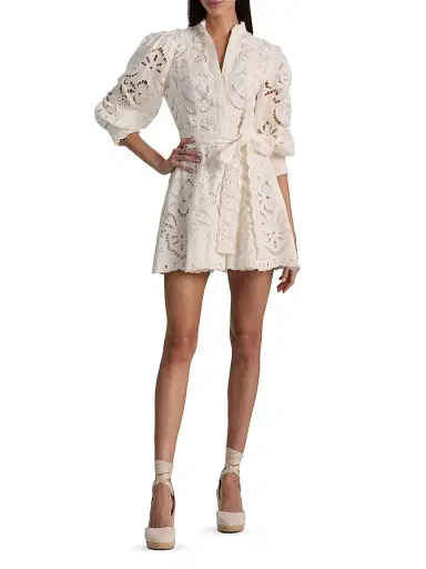 ALICE + OLIVIA Women's Lucy Embroidered Cotton Mini Shirtdress - Off White | Thumbnail 2 ALICE + OLIVIA Women's Lucy Embroidered Cotton Mini Shirtdress - Off White | Thumbnail 2