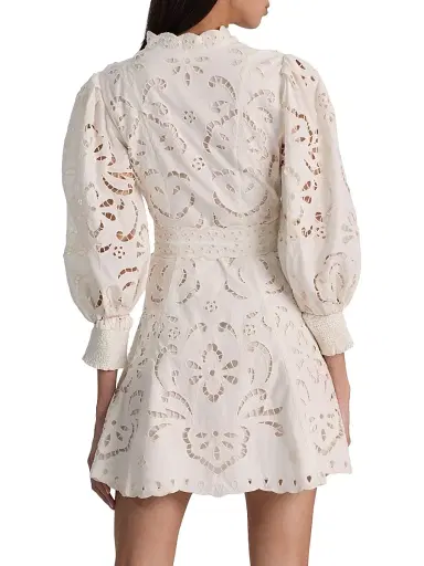 ALICE + OLIVIA Women's Lucy Embroidered Cotton Mini Shirtdress - Off White | Thumbnail 5 ALICE + OLIVIA Women's Lucy Embroidered Cotton Mini Shirtdress - Off White | Thumbnail 5