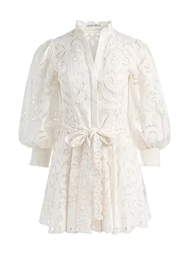 ALICE + OLIVIA Women's Lucy Embroidered Cotton Mini Shirtdress - Off White | Thumbnail 1 ALICE + OLIVIA Women's Lucy Embroidered Cotton Mini Shirtdress - Off White | Thumbnail 1