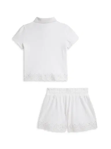 Polo Ralph Lauren Little Girl's & Girl's Eyelet Stretch Mesh Polo Shirt & Shorts Set - White | Thumbnail 2 Polo Ralph Lauren Little Girl's & Girl's Eyelet Stretch Mesh Polo Shirt & Shorts Set - White | Thumbnail 2