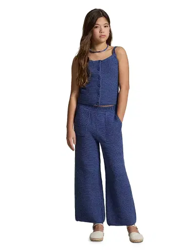 Polo Ralph Lauren Little Girl's & Girl's 2-Piece Crochet Knit Cotton Top & Pants Set - Earth Blue | Thumbnail 3 Polo Ralph Lauren Little Girl's & Girl's 2-Piece Crochet Knit Cotton Top & Pants Set - Earth Blue | Thumbnail 3