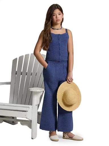 Polo Ralph Lauren Little Girl's & Girl's 2-Piece Crochet Knit Cotton Top & Pants Set - Earth Blue | Thumbnail 4 Polo Ralph Lauren Little Girl's & Girl's 2-Piece Crochet Knit Cotton Top & Pants Set - Earth Blue | Thumbnail 4