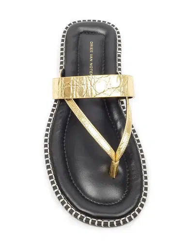 Dries Van Noten Women's Croc-Embossed Metallic Leather Flat Sandals | Thumbnail 4 Dries Van Noten Women's Croc-Embossed Metallic Leather Flat Sandals | Thumbnail 4