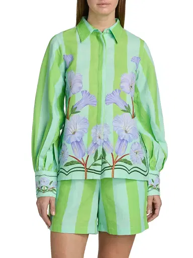 VERANDAH Women's Ammama Neelgiri Wild Flower Tunic Blouse - Aqua And Green Neelgiri - Size Large | Thumbnail 3 VERANDAH Women's Ammama Neelgiri Wild Flower Tunic Blouse - Aqua And Green Neelgiri - Size Large | Thumbnail 3