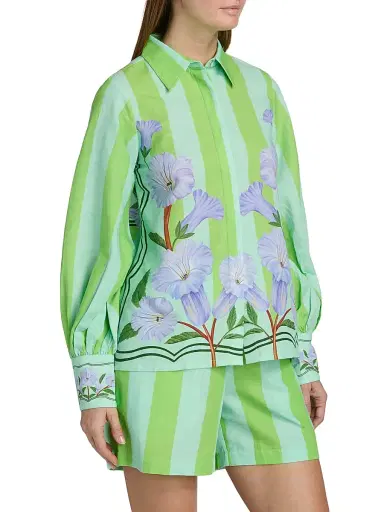 VERANDAH Women's Ammama Neelgiri Wild Flower Tunic Blouse - Aqua And Green Neelgiri - Size Large | Thumbnail 4 VERANDAH Women's Ammama Neelgiri Wild Flower Tunic Blouse - Aqua And Green Neelgiri - Size Large | Thumbnail 4