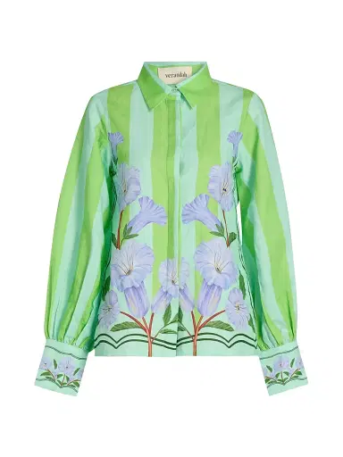VERANDAH Women's Ammama Neelgiri Wild Flower Tunic Blouse - Aqua And Green Neelgiri - Size Large | Thumbnail 1 VERANDAH Women's Ammama Neelgiri Wild Flower Tunic Blouse - Aqua And Green Neelgiri - Size Large | Thumbnail 1