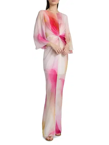 PRABAL GURUNG Women's Dyed Twist Chiffon Gown - Pink Multi - Size 2 | Thumbnail 3 PRABAL GURUNG Women's Dyed Twist Chiffon Gown - Pink Multi - Size 2 | Thumbnail 3