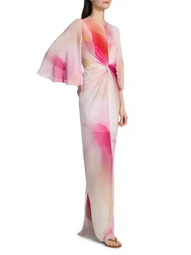 PRABAL GURUNG Women's Dyed Twist Chiffon Gown - Pink Multi - Size 2 | Thumbnail 4 PRABAL GURUNG Women's Dyed Twist Chiffon Gown - Pink Multi - Size 2 | Thumbnail 4