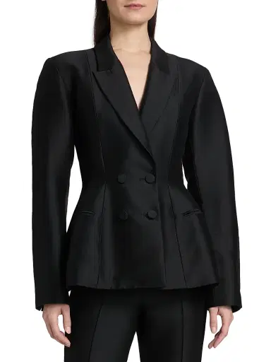 PRABAL GURUNG Women's Sculpted Silk-Wool Double-Breasted Blazer | Thumbnail 3 PRABAL GURUNG Women's Sculpted Silk-Wool Double-Breasted Blazer | Thumbnail 3