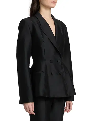 PRABAL GURUNG Women's Sculpted Silk-Wool Double-Breasted Blazer | Thumbnail 4 PRABAL GURUNG Women's Sculpted Silk-Wool Double-Breasted Blazer | Thumbnail 4