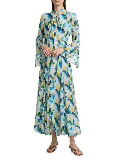PRABAL GURUNG Women's Floral Chiffon Pussy-Bow Collar Dress | Thumbnail 3 PRABAL GURUNG Women's Floral Chiffon Pussy-Bow Collar Dress | Thumbnail 3