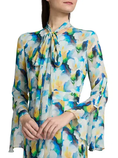 PRABAL GURUNG Women's Floral Chiffon Pussy-Bow Collar Dress | Thumbnail 6 PRABAL GURUNG Women's Floral Chiffon Pussy-Bow Collar Dress | Thumbnail 6