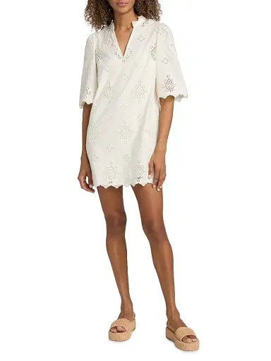 Ba&sh Women's Malo Embroidered Scalloped-Hem Minidress - Ecru | Thumbnail 2 Ba&sh Women's Malo Embroidered Scalloped-Hem Minidress - Ecru | Thumbnail 2