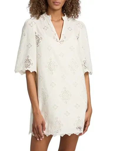 Ba&sh Women's Malo Embroidered Scalloped-Hem Minidress - Ecru | Thumbnail 3 Ba&sh Women's Malo Embroidered Scalloped-Hem Minidress - Ecru | Thumbnail 3