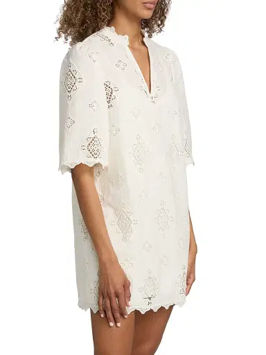 Ba&sh Women's Malo Embroidered Scalloped-Hem Minidress - Ecru | Thumbnail 4 Ba&sh Women's Malo Embroidered Scalloped-Hem Minidress - Ecru | Thumbnail 4