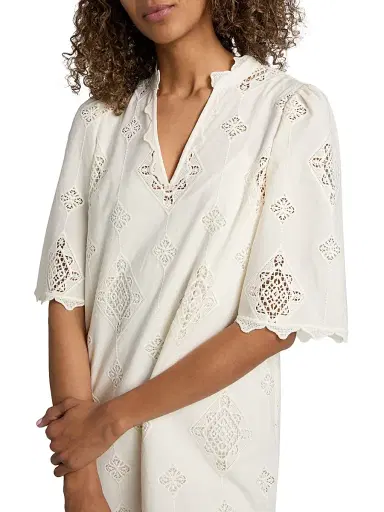 Ba&sh Women's Malo Embroidered Scalloped-Hem Minidress - Ecru | Thumbnail 6 Ba&sh Women's Malo Embroidered Scalloped-Hem Minidress - Ecru | Thumbnail 6