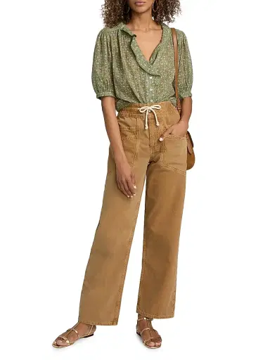 Ba&sh Women's Floral Embroidered-Trim Cotton Top - Vert - Size Large | Thumbnail 2 Ba&sh Women's Floral Embroidered-Trim Cotton Top - Vert - Size Large | Thumbnail 2