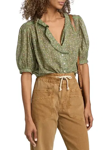 Ba&sh Women's Floral Embroidered-Trim Cotton Top - Vert - Size Large | Thumbnail 4 Ba&sh Women's Floral Embroidered-Trim Cotton Top - Vert - Size Large | Thumbnail 4
