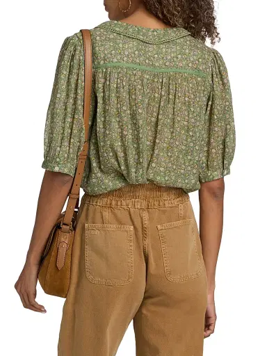 Ba&sh Women's Floral Embroidered-Trim Cotton Top - Vert - Size Large | Thumbnail 5 Ba&sh Women's Floral Embroidered-Trim Cotton Top - Vert - Size Large | Thumbnail 5