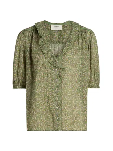 Ba&sh Women's Floral Embroidered-Trim Cotton Top - Vert - Size Large | Thumbnail 1 Ba&sh Women's Floral Embroidered-Trim Cotton Top - Vert - Size Large | Thumbnail 1