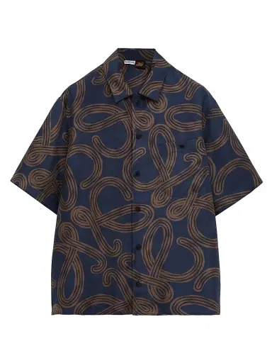 LOEWE Men's x Paula's Ibiza Silk Short-Sleeve Shirt - Navy Brown | Thumbnail 1 LOEWE Men's x Paula's Ibiza Silk Short-Sleeve Shirt - Navy Brown | Thumbnail 1