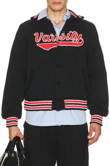 rice nine ten Knitted Varsity Jacket | Thumbnail 1 rice nine ten Knitted Varsity Jacket | Thumbnail 1