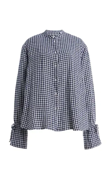 With Nothing Underneath Exclusive Tie-Cuff Gingham Linen Shirt | Thumbnail 6 With Nothing Underneath Exclusive Tie-Cuff Gingham Linen Shirt | Thumbnail 6