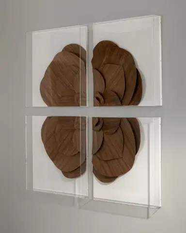 Tommy Mitchell Walnut Veneer Medallion Wall Decor on Snow Linen | Thumbnail 2 Tommy Mitchell Walnut Veneer Medallion Wall Decor on Snow Linen | Thumbnail 2