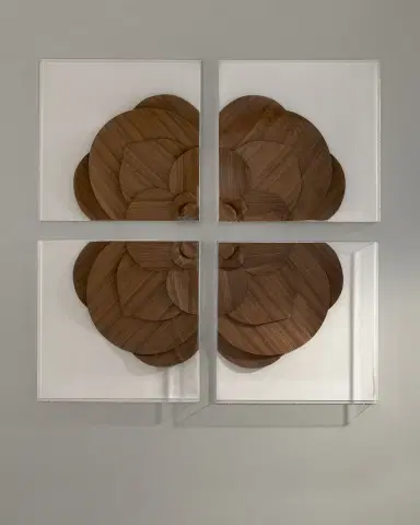 Tommy Mitchell Walnut Veneer Medallion Wall Decor on Snow Linen | Thumbnail 1 Tommy Mitchell Walnut Veneer Medallion Wall Decor on Snow Linen | Thumbnail 1