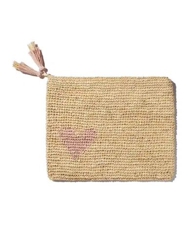 AERIN Heart Raffia Zip Pouch | Thumbnail 1 AERIN Heart Raffia Zip Pouch | Thumbnail 1