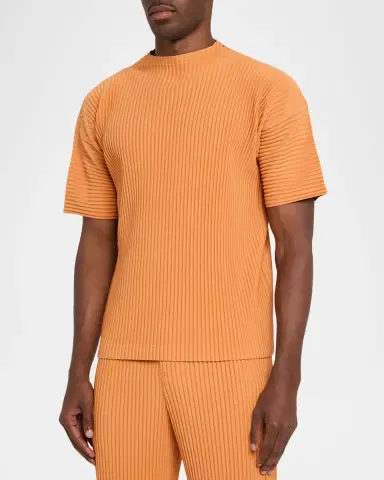 Homme Plissé Issey Miyake Men's Monthly Colors Mock-Neck Short-Sleeve Shirt | Thumbnail 4 Homme Plissé Issey Miyake Men's Monthly Colors Mock-Neck Short-Sleeve Shirt | Thumbnail 4