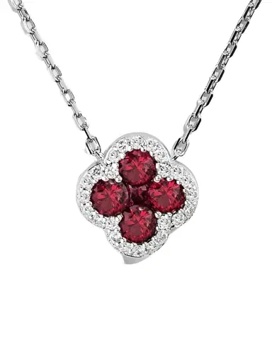 Neiman Marcus Diamonds 18K White Gold Diamond and Ruby Flower Pendant Necklace, 18"L | Thumbnail 1 Neiman Marcus Diamonds 18K White Gold Diamond and Ruby Flower Pendant Necklace, 18"L | Thumbnail 1