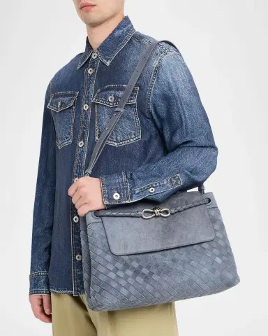 Bottega Veneta Men's Andiamo Intrecciato Suede Messenger Bag | Thumbnail 2 Bottega Veneta Men's Andiamo Intrecciato Suede Messenger Bag | Thumbnail 2