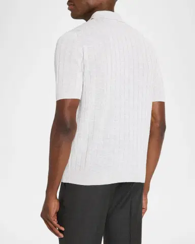 Boglioli Men 's Linen and Cotton Flat Rib Short-Sleeve Polo Sweater | Thumbnail 2 Boglioli Men 's Linen and Cotton Flat Rib Short-Sleeve Polo Sweater | Thumbnail 2