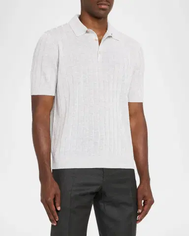 Boglioli Men 's Linen and Cotton Flat Rib Short-Sleeve Polo Sweater | Thumbnail 3 Boglioli Men 's Linen and Cotton Flat Rib Short-Sleeve Polo Sweater | Thumbnail 3