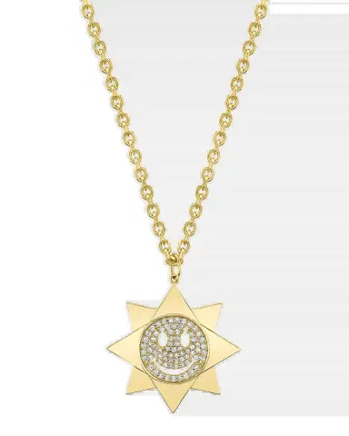 Sydney Evan 14K Large Happy Face Sun on Chain Necklace | Thumbnail 2 Sydney Evan 14K Large Happy Face Sun on Chain Necklace | Thumbnail 2