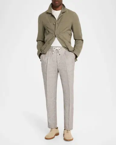 Brunello Cucinelli Men's Double-Pleated Linen Drawstring Pants | Thumbnail 2 Brunello Cucinelli Men's Double-Pleated Linen Drawstring Pants | Thumbnail 2