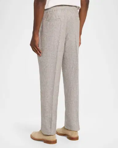 Brunello Cucinelli Men's Double-Pleated Linen Drawstring Pants | Thumbnail 3 Brunello Cucinelli Men's Double-Pleated Linen Drawstring Pants | Thumbnail 3