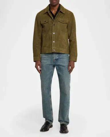 OFFICINE GÉNÉRALE Men 's Liam Suede Trucker Jacket | Thumbnail 2 OFFICINE GÉNÉRALE Men 's Liam Suede Trucker Jacket | Thumbnail 2