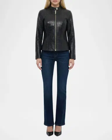 Gorski Select Leather Croc-Embossed Zip Jacket | Thumbnail 2 Gorski Select Leather Croc-Embossed Zip Jacket | Thumbnail 2