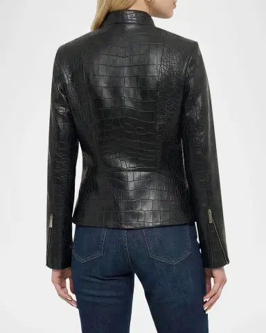 Gorski Select Leather Croc-Embossed Zip Jacket | Thumbnail 3 Gorski Select Leather Croc-Embossed Zip Jacket | Thumbnail 3