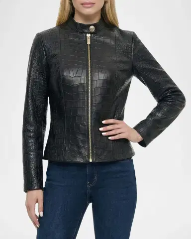 Gorski Select Leather Croc-Embossed Zip Jacket | Thumbnail 4 Gorski Select Leather Croc-Embossed Zip Jacket | Thumbnail 4