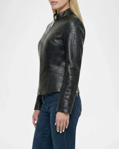 Gorski Select Leather Croc-Embossed Zip Jacket | Thumbnail 5 Gorski Select Leather Croc-Embossed Zip Jacket | Thumbnail 5