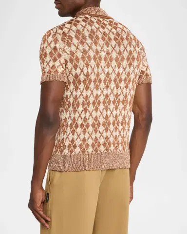 AMIRI Men's Argyle Short-Sleeve Polo Sweater | Thumbnail 3 AMIRI Men's Argyle Short-Sleeve Polo Sweater | Thumbnail 3
