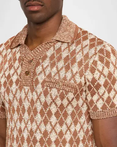 AMIRI Men's Argyle Short-Sleeve Polo Sweater | Thumbnail 5 AMIRI Men's Argyle Short-Sleeve Polo Sweater | Thumbnail 5