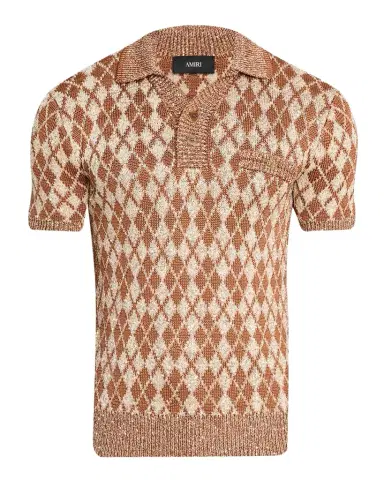 AMIRI Men's Argyle Short-Sleeve Polo Sweater | Thumbnail 1 AMIRI Men's Argyle Short-Sleeve Polo Sweater | Thumbnail 1