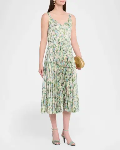 Vince Pleated Painted Garden V-Neck Midi Dress | Thumbnail 2 Vince Pleated Painted Garden V-Neck Midi Dress | Thumbnail 2