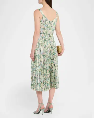 Vince Pleated Painted Garden V-Neck Midi Dress | Thumbnail 3 Vince Pleated Painted Garden V-Neck Midi Dress | Thumbnail 3