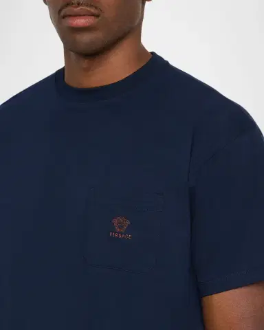Versace Men's Embroidered-Medusa Jersey Pocket Crewneck T-Shirt | Thumbnail 4 Versace Men's Embroidered-Medusa Jersey Pocket Crewneck T-Shirt | Thumbnail 4