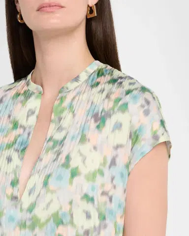 Vince Pleated Painted Garden V-Neck Top | Thumbnail 5 Vince Pleated Painted Garden V-Neck Top | Thumbnail 5